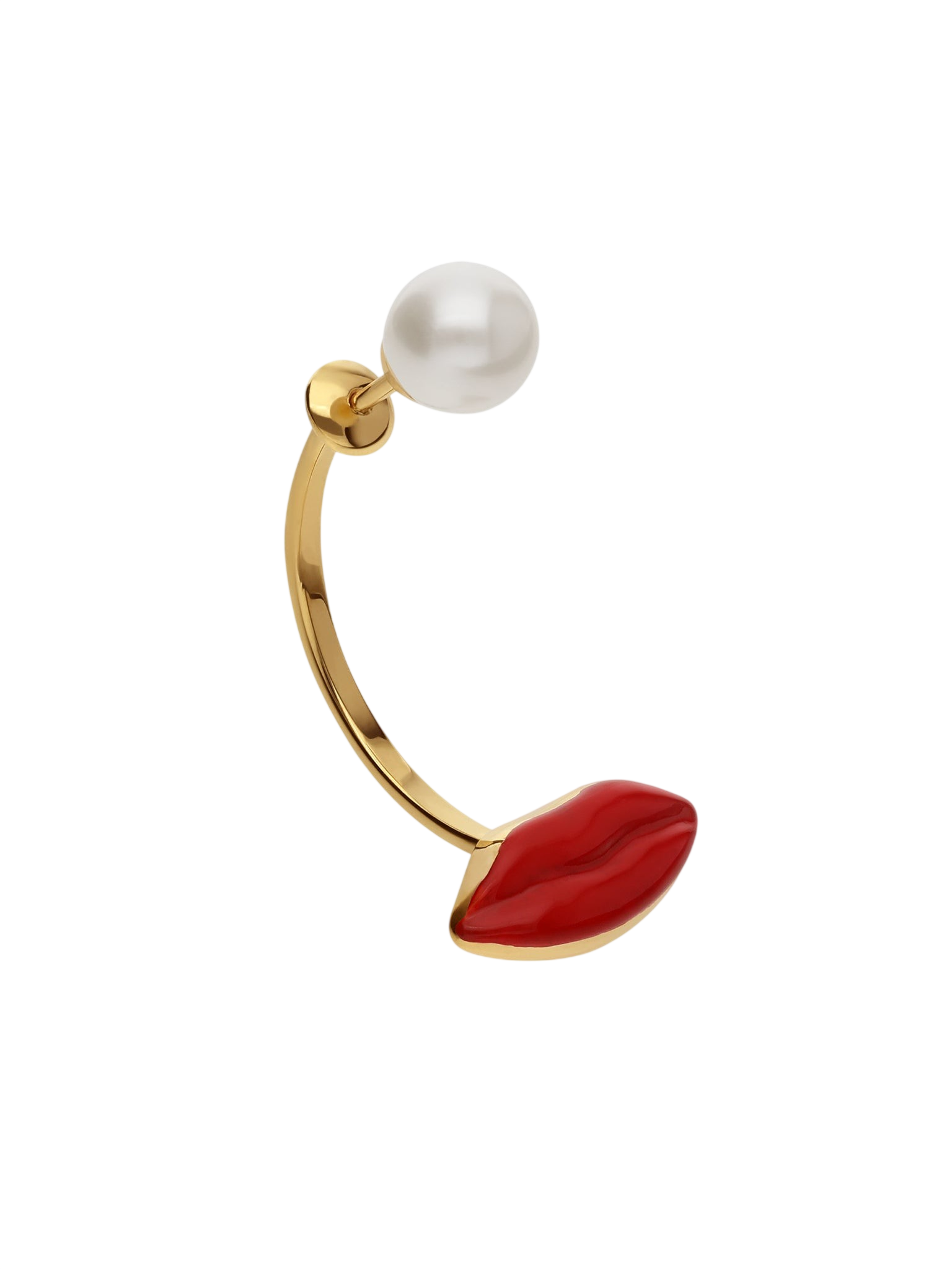 Lips Enamel & Pearl Piercing Earring in 9kt Gold photo